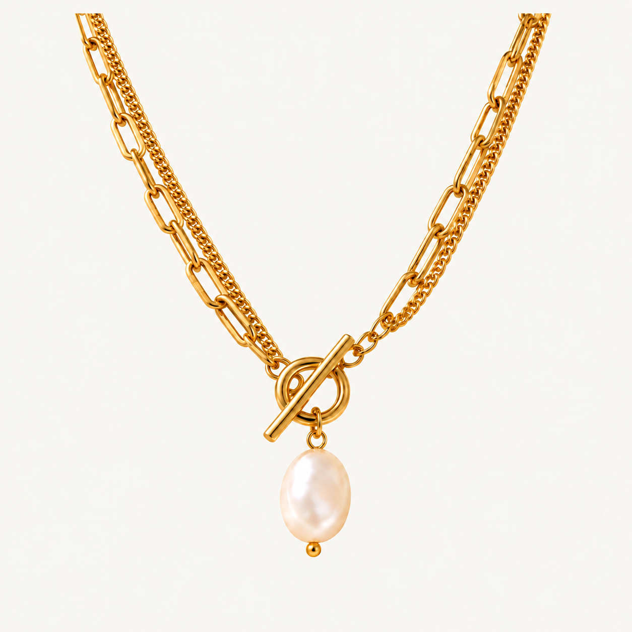 DUO SOUL PEARL CHAIN – Goldkette mit echter Süßwasserperle
